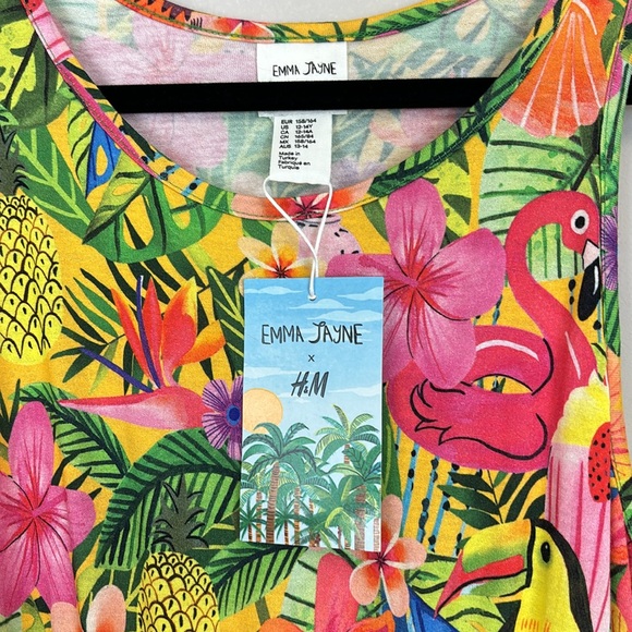 Emma Jayne X H&M Girls Dress Jungle Safari Birds Flowers Fruit Size 12-14 NWT - Picture 3 of 6